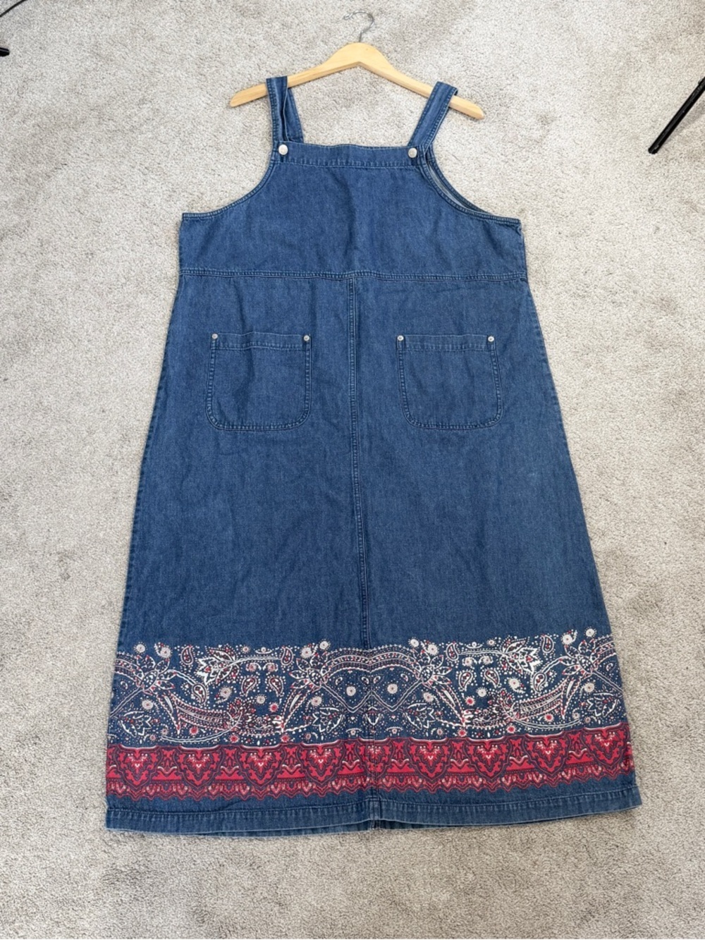 Denim&Co Women’s Denim Jumper Maxi Dress Sleeveless Paisley Hem Cottagecore